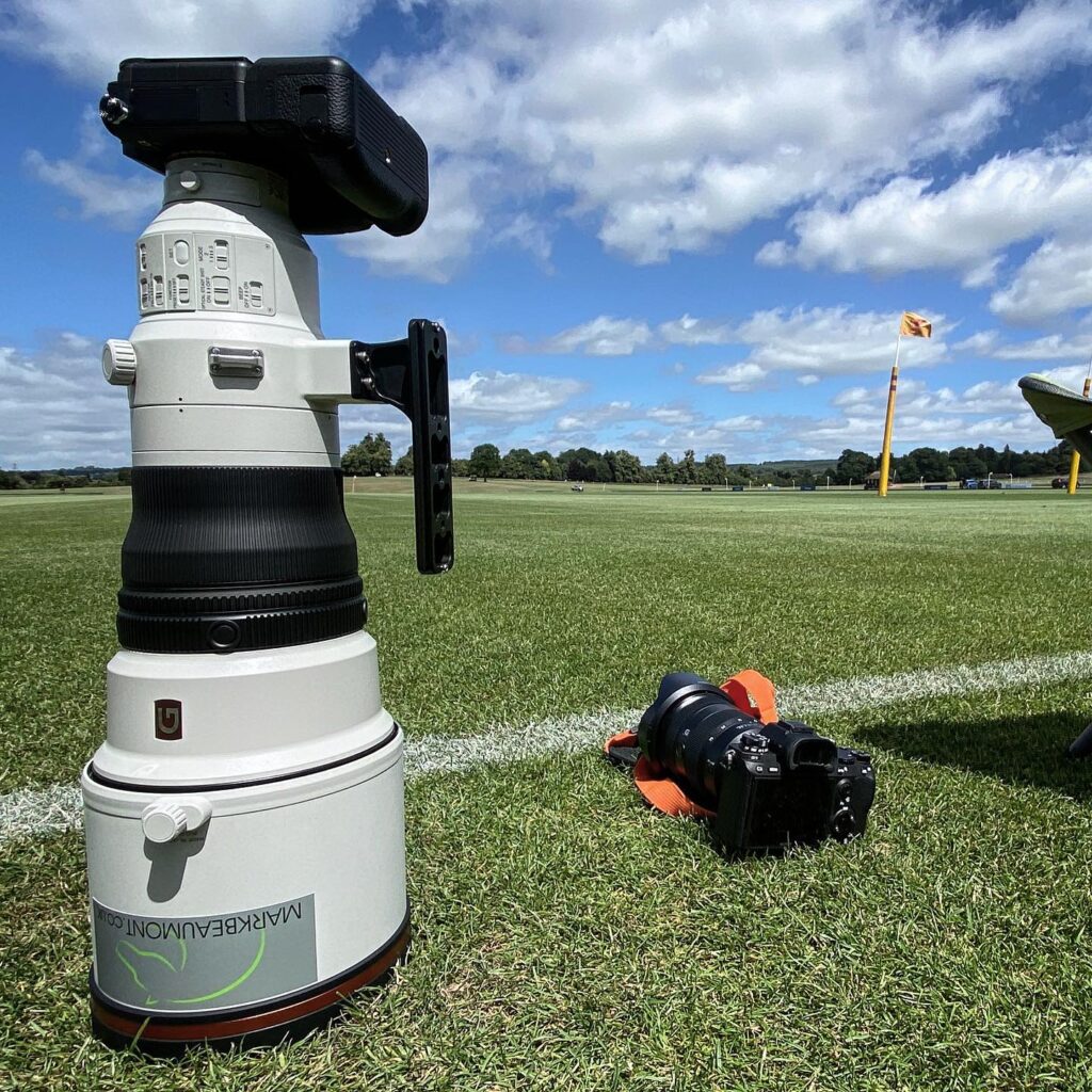 Cameras sitting on the polo field sidelines, before the game starts.